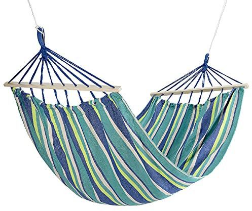 Nils Hängematte Hängeliege mit Holzstäben und Metallgriffen Material enthält Baumwolle Camping Garten Terrasse (Marineblau)