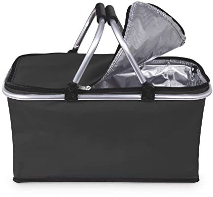 wuuhoo® Einkaufskorb Irene mit verstärktem Griff faltbar I Picknick-Korb klappbar I Einkaufstasche für unterwegs mit Thermo Isolierung I handlich und abwaschbar schwarz