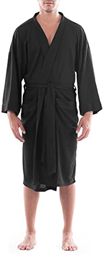 Fruit of the Loom Våffelkimono för män badrock, Svart, en storlek