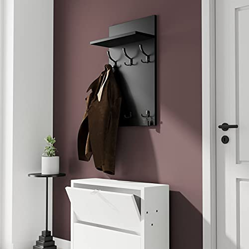 AKKE 70x40 | MEDI Garderobenpaneel Wandgarderobe Garderobe Wandpaneel Kleiderstange SCHWARZ | SCHWARZ