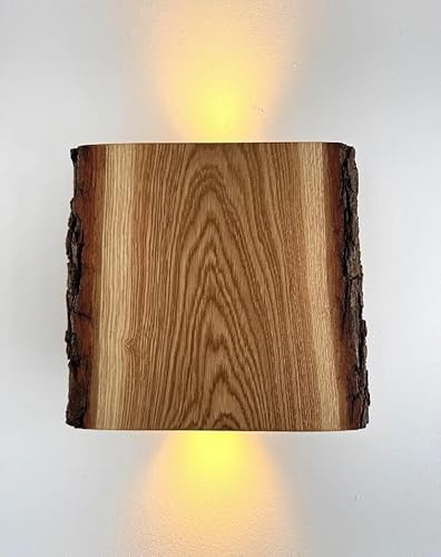 Blockholz-Schmiede LED Wandleuchte Eiche Innen - Rustikale Holz Wandlampe für Flur, Treppenhaus, Schlafzimmer - Inklusive Leuchtmittel 30cm x 25cm