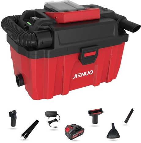 JIENUO Cordless Wet Dry Vacuum, Cordless Shop Vac 20V 2.5 Gallon, Brushless Adjustable Suction Portable Wet/Dry Vacuum Cleaner with Blower for Home, Car and Basement,4.0Ah Battery and Charger included