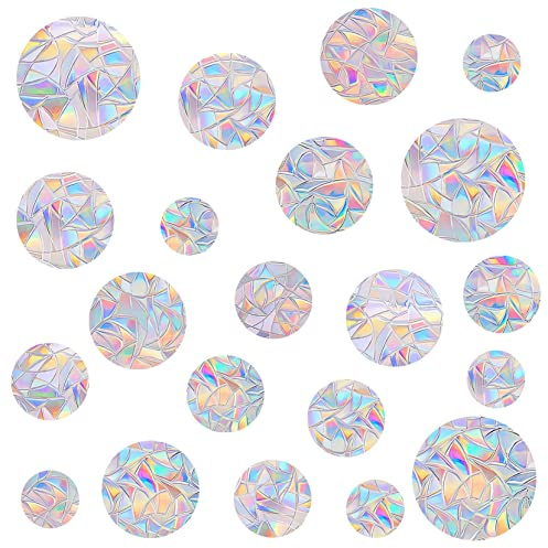 28 Pieces Circle Window Decals - Anti-Collision Clings for Bird Strike Prevention, Non-Adhesive Prismatic Rainbow Suncatchers,Resuable Easy Remove No Residue
