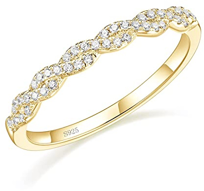 Titaniumcentral Damen Vorsteckring 925 Silber Rosegold Gold Halb Eternity Ringe Schmal Verdreht Zirkonia Verlobungsring (Gelbgold,52 (16.6))