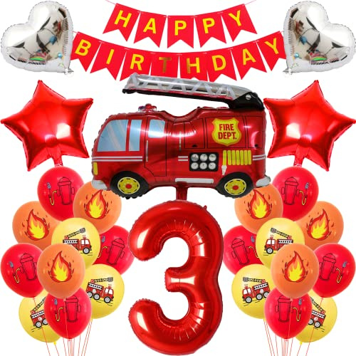 Brandkår Födelsedag Dekoration - Brandbil Ballonger för Pojke 3 år