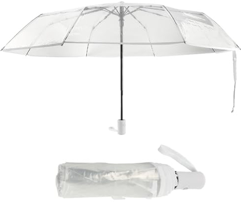 Faltbarer Regenschirm, transparent, vollautomatisch, langlebig, für den Außenbereich, dreifach faltbar, Reise-Regenschirm, kompakter transparenter Regenschirm für Outdoor, Reisen, Angeln