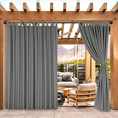 Bonzer wasserdichte Outdoor-Vorhänge für Terrasse, Veranda, Pergola, Cabana, wetterfest, breite Schlaufen, Outdoor-Vorhänge für Pavillon, Deck, 1 Panel, 254 x 213,4 cm, Grau