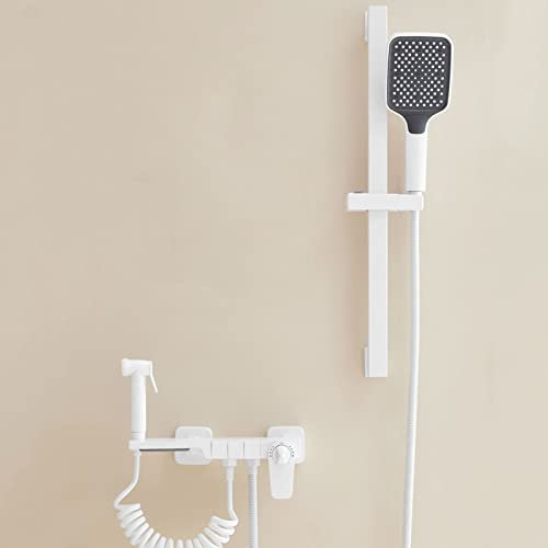 Wannenarmatur Thermostat mit Brause Duscharmatur Wandmontage Messing mit Spritzpistole Badewannen-Duscharmatur Weiß
