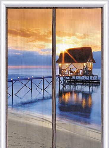 Homearda Magnetic Screen Door Diamond Fiberglass Mesh- New Upgraded -Durable & Heavy Duty Curtain with Weights in Bottom-Full Frame Magic Seal-Screen is 36''x83'' -Brown with Golden Stripes