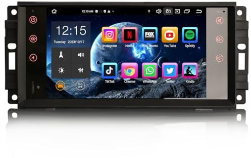 Erisin 7 Zoll 8-Kern 4GB+64GB Android 14 Autoradio Bluetooth mit GPS Navi Für Jeep Wrangler Compass Chrysler 300c Sebring Dodge RAM 1500 Challenger Carplay Android Auto WiFi 4G DAB+ USB RDS OBD2 DTV