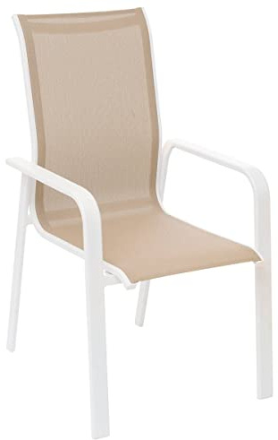 Hespéride HES23-165356G Essio Gartensessel mit hoher Rückenlehne, stapelbar, Leinen & Weiß, L