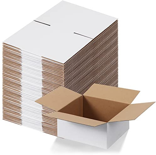 EYMPEU 40 Stück 20,4 x 20,4 x 10,2 cm Weiße Versandkarton, Kartons für kleine Gegenstände, Spielzeug, Schreibwaren und Weihnachtspäckchen