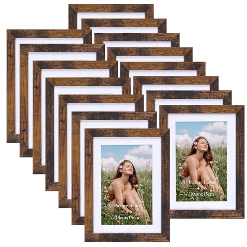 Vasemouh brauner Bilderrahmen 15er-Set, für 10x15 Bilder mit Passepartout oder für Bilder 13x18 ohne Passepartout, Wand- und Tischaufstellung