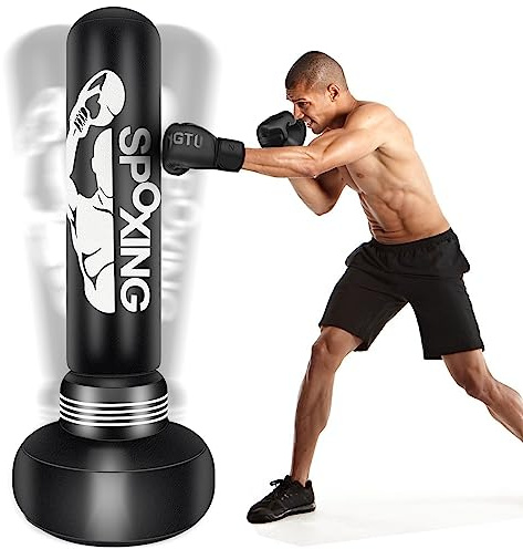 Heavy Punching Bags for Adults - 69 Freestanding Boxing Bag with Stand for Men Training MMA Muay Thai Fitness - Ideal Standing Inflatable Kickboxing Bag