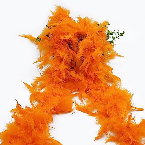 2m Truthahnfedern Federboa Einfarbig Flauschige Marabu Feder Boa DIY Frauen Federschal Dekorationen Weihnachtsbaum Band Boa Streifen Kostüm-Accessoire 20er Jahre,Flapper,Karneval,Mottoparty-orange
