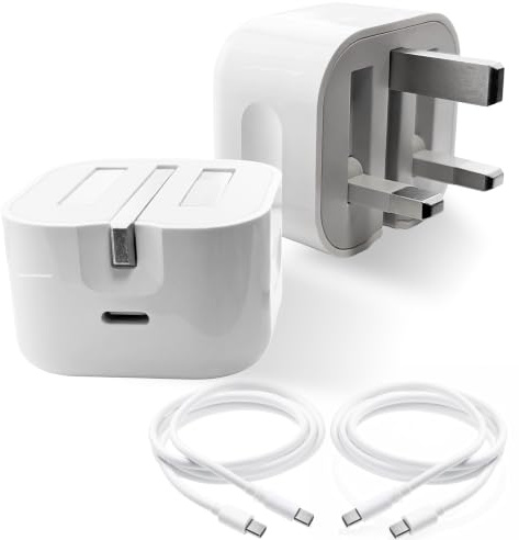 USB Plug UK SUMVISION USB C Plug Portable Charger 20W Twinpack 2X Power Adapter for iPhone Charger Samsung Android Charger Fast Charging with 2 x 1.8 metre 6ft USB Type C Cable