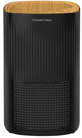 Russell Hobbs Air Purifier for Bedroom Home 100m ³/h CADR, 99.95% Carbon Filter Captures Bacteria, Allergies Odour, Dust, LED Display, Clean Air Mini Aroma Black Scandi Wood Effect RHAP1032WDB