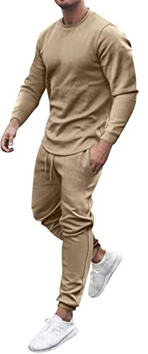 Dinnesis Men's Long-Sleeved O-Neck Sports Suit Taekwondo Suit Boys, khaki, XXXL