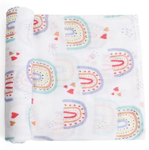 Knirose Pucktuch Baby Musselin Babydecke Swaddle 120x120cm Puckdecke Mulltücher, Bambus Baumwolle Baby Pucktücher Decke für Neugeborene Junge und Mädchen(Regenbogen)