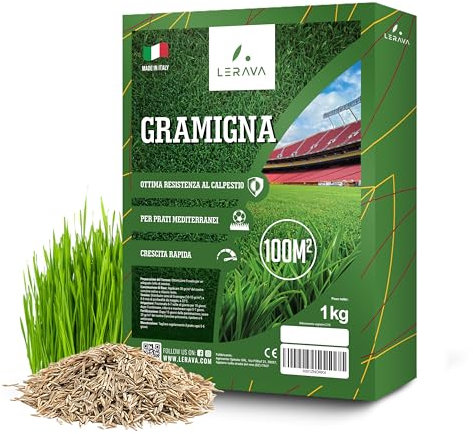 LERAVA Semillas césped grama gruesa (1 kg) - Para 100 m² - Césped pisable y resistente a la sequía - Ideal para zonas mediterráneas y cálidas - Consume hasta un 20% menos de agua