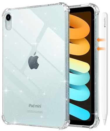 MoKo Clear Case for iPad Mini (A17 Pro)7th/6th Gen 2024/2021, Clear Glitter | Lightweight Flexible Soft TPU Anti-Scratch Ultra Clear Cover, Shockproof Transparent Flexible Back Cover Easy Installation