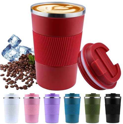 Disoza 380 ml Thermobecher Kaffee to go Kaffeebecher Thermobecher Travel Coffee Mug Kaffeebecher to go Thermo Becher mit Deckel Termokaffeebecher Thermotasse Trinkbecher mit Deckel (Rot)