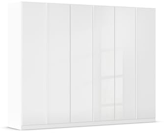 Rauch Möbel MONOSTAR, Kleiderschrank, Farbe Glas Weiß, Breite 271 cm | Schrank, Garderobenschrank, 6-türig, mit Glasfront, Zubehör Basic, für Schlafzimmer, Kinderzimmer, Jugendzimmer