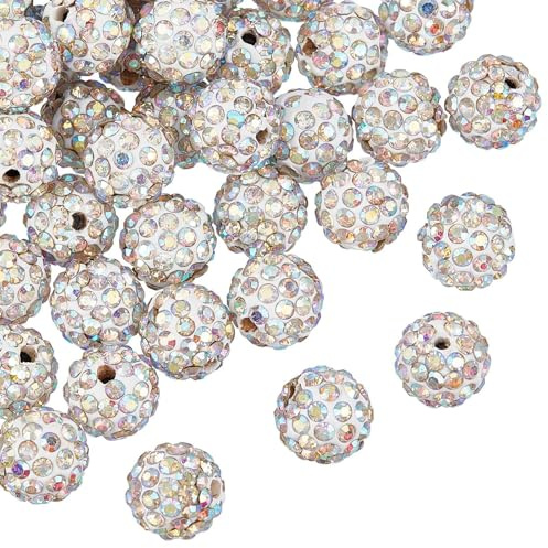 100 Pieces 10MM Rhinestone Polymer Clay Crystal Round Shamballa Beads for DIY Earring Jewelry Making Necklace Bracelet Crafting Supplies (Clear-AB)