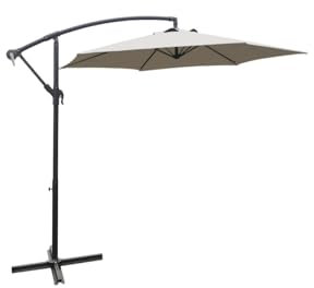 EMPOTEC Ombrellone a Piantana 6 Stecche Beige con Braccio Decentrato Palo in Acciaio 48mm da Giardino Terrazzo Parasole Antivento Base a Croce Apertura a Manovella