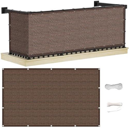 Balcono Schermi 1.1 x 5.2 m Antistrappo Facile da Installare Rete per Recinzione Oscurante Resistente Alle Intemperie con Corde per Giardino, Marrone