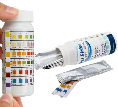 150 Stück 6-in-1 Poolwasser Teststreifen - PH, Gesamthärte, Brom, Gesamtchlor, Cyanursäure, Gesamtalkalität