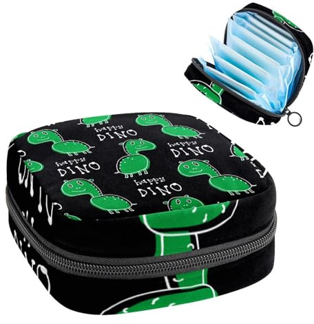 Damenbinden Aufbewahrungstasche Perioden Kit Tasche für Schule Menstruationstasse Beutel Damenbinden Organizer Tasche Dinosaurier Happy Schwarz
