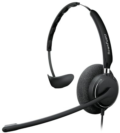 Rownfusny Auriculares con cable con micrófono con cancelación de ruido para el trabajo, auriculares mono para computadora con enchufe USB y enchufe de audio de 3.5 mm, diseño ligero y cómodo