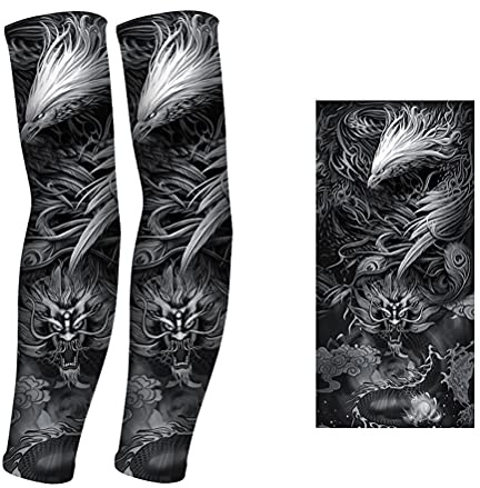 Tattoo-UV-Ärmel, 1 Paar temporäre Tattoo-Ärmel, Sonnenschutz-Arm-Ärmel, nahtlose Sonnenschutz-Arm-Ärmel für Radfahren, Laufen im Freien (Phoenix)