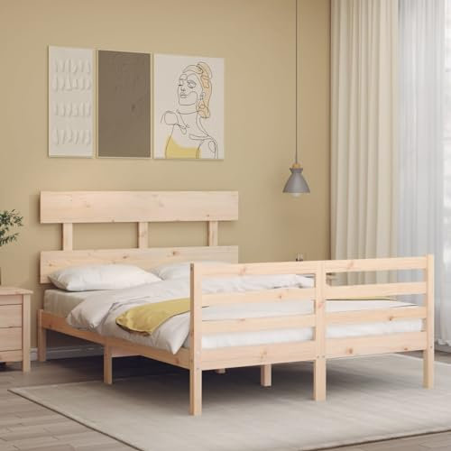 Sufrk Massivholzbett mit Kopfteil Bettgestell Bed Frame Holzbett Kopfteil Bett Schlafzimmer Bett Massivholzbetten 120x200 cm - 3195086