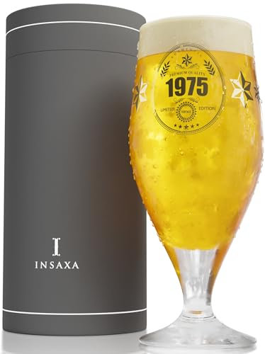 Insaxa 50th Birthday Gifts Men - Limited Edition 1975 Premium Quality Beer Glass (1 Pint / 580ml)