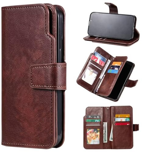 Czhwsm Funda de piel magnética compatible con Xiaomi Redmi Note 10S con soporte para tarjetas + 2 protectores de pantalla de vidrio templado, color marrón