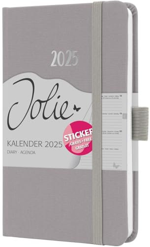 Harenberg Wochenkalender Jolie A6 2025 pearl grey - SIGEL - 1 Woche auf 2 Seiten - Terminplaner mit Textileinband, Gummiband, Stiftschlaufe, Einstecktasche und Stickerbogen - 9,5 cm x 15 cm