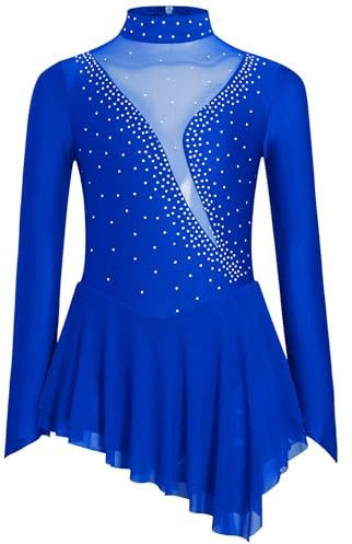 Akrobatik Kleid Kinder Mädchen Langarm Eislaufkleid Strasstein Tanzkleid | Stehkragen, Einfarbig, Mesh Patchwork, Asymetrisch, Lyrisch, Wettbewerb, Performance, Bühnenauftritt, Eislaufen