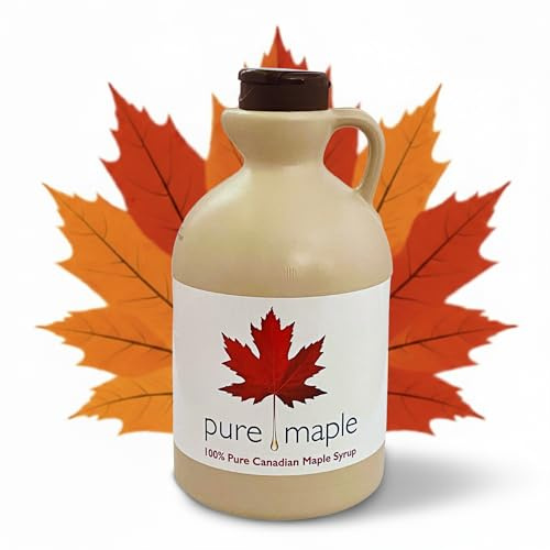 Pure Maple 100% Canadian Organic Maple Syrup, Dark Robust Taste 1 Litre Jug | Grade A Maple Syrup, 100% Pure, No Additives, Not Diluted, Gluten Free & Vegan, Caramel Taste, For Pancakes & Waffles