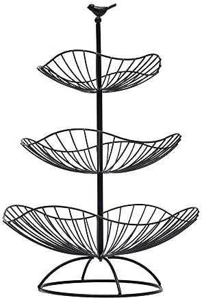 SUONTY Cesta de frutas de metal de 3 niveles, para frutas, verduras, aperitivos Candy Tray, decoración del hogar, cocina, almacén (negro)
