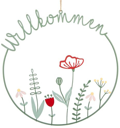 Logbuch-Verlag filigraner Türkranz Willkommen aus Metall Frühling Blumen Dekokranz Willkommensschild Ostern Ø 30 cm
