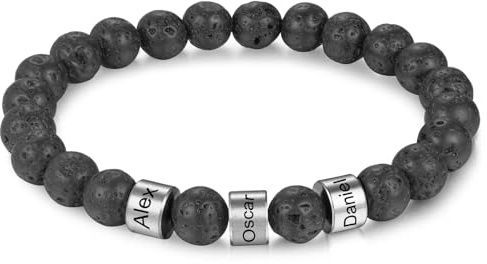 INBLUE Personalisierte Gravur Name Perlen Armbänder für Männer 2-4 Namen Perlen für Freund Vater Familie Tigerauge Stein Lava Stein Armband Schmuck Geschenke für Geburtstag Vatertag Weihnachten