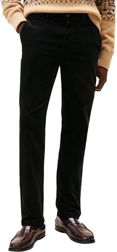 Tommy Hilfiger Pantalón Chino Hombre Denton Corduroy Straight Fit, Negro (Black), 30W/30L