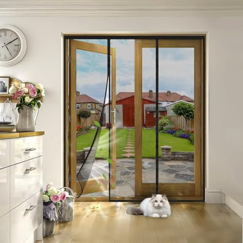 Mosquitera magnética para puertas y ventanas, cortina antiinsectos, moscas y mosquitos para niños y mascotas 95x230cm Negro