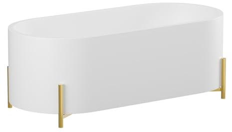 Vente-unique - Baignoire îlot ovale avec pieds dorés - 160 x 73,5 x 59 cm - Blanche - ALONSA