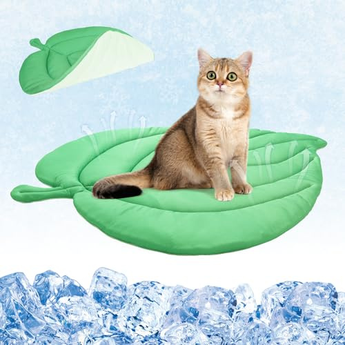 KOOLTAIL Cat Cooling Mat, Upgraded Two Sided Cooling Pad for Dogs Cats Puppy, Soft Summer Pet Sleeping Blanket Kennel to Keeping Cool, Washable Dog Mats for Crate Sofa Bed Outdoor Indoor, Leaf Shaped