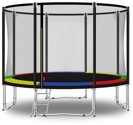 Baunsal® Trampolin Outdoor Ø 305 cm (FGOS) bunt-schwarz als Komplettset Gartenspielzeug Kindertrampolin Gartentrampolin rund Garten Spielzeug für Kinder