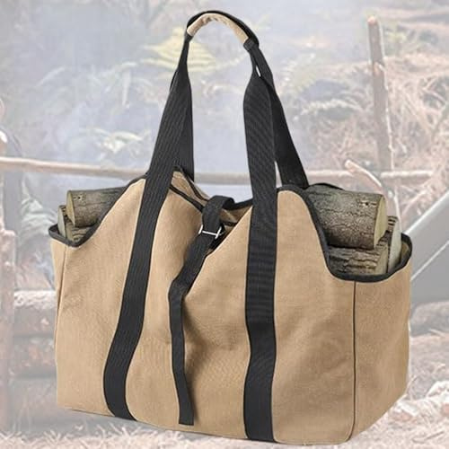 CHSG Firewood Storage Bag, 47 * 24 * 39cm, Adjustable Elastic Band, With Shoulder Strap And Top Handle, Outdoor Camping Canvas Bag, Fireplace Log Storage Area, Tote Bag With For Outdoor Travel