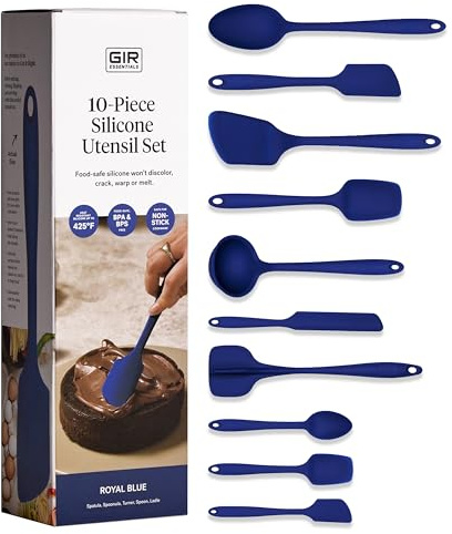 GIR: Get It Right 10-Piece Silicone Essentials Kitchen utensils set - Ladle, Spatula, Flip, Spoon & Spoonula - Non toxic cooking utensils for Nonstick Cookware, Cooking and Baking - Royal Blue